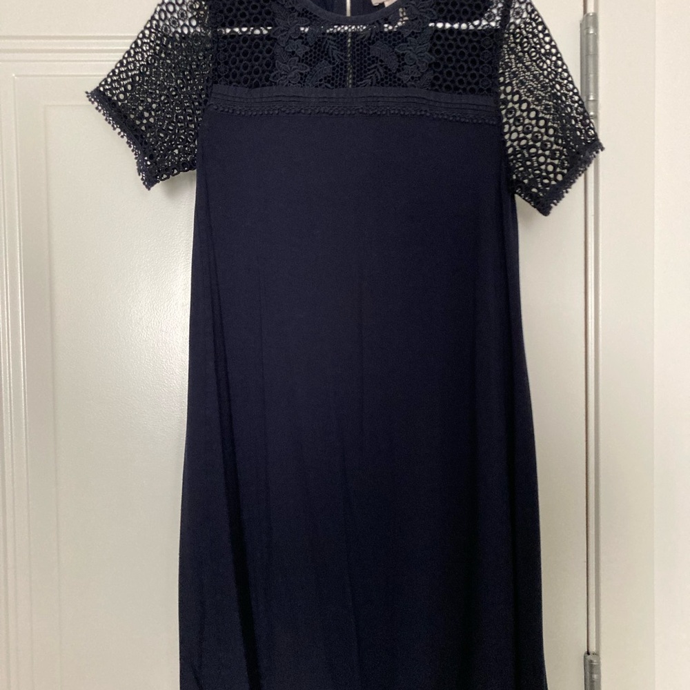 LOFT Blue Dress with Crochet Neck